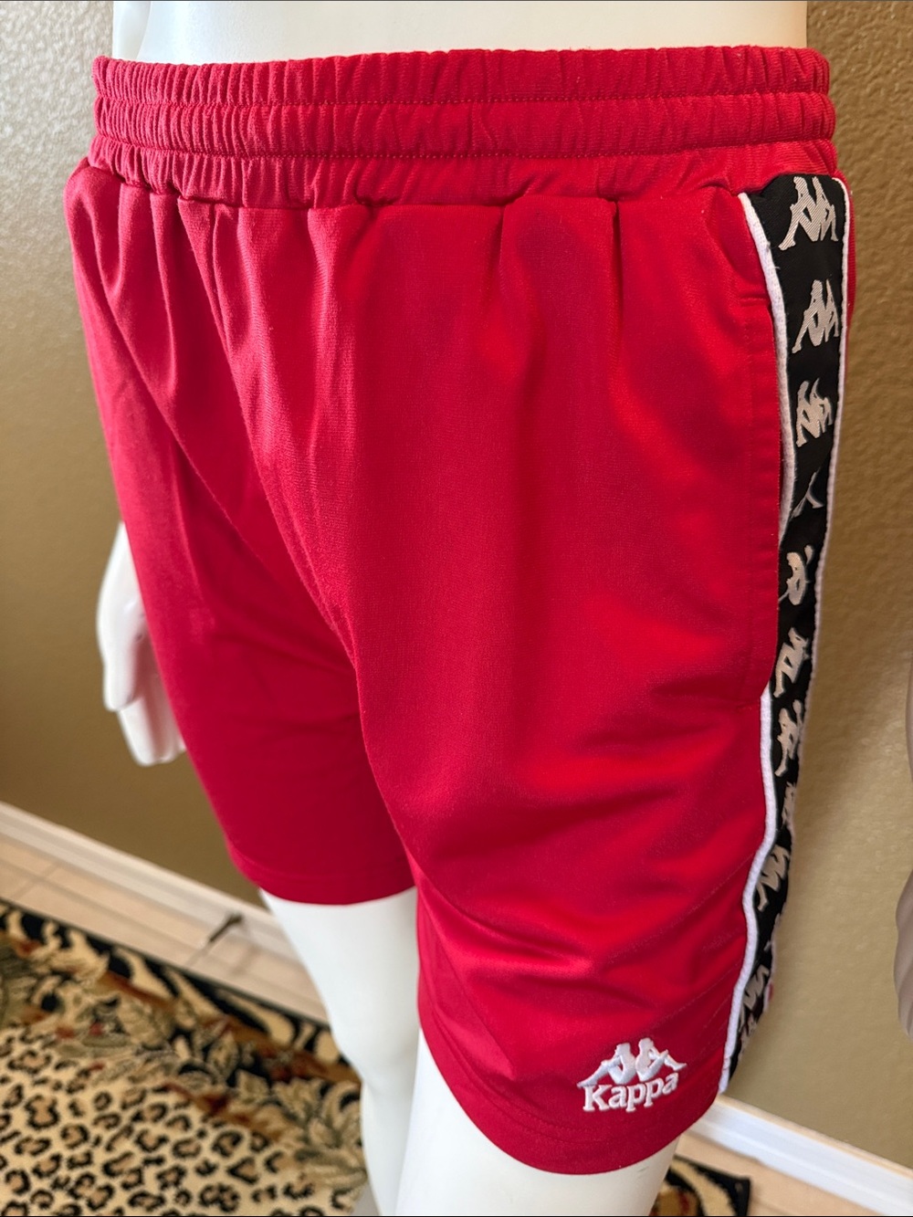 Kappa Red Athletic Shorts with Black Logo Tape